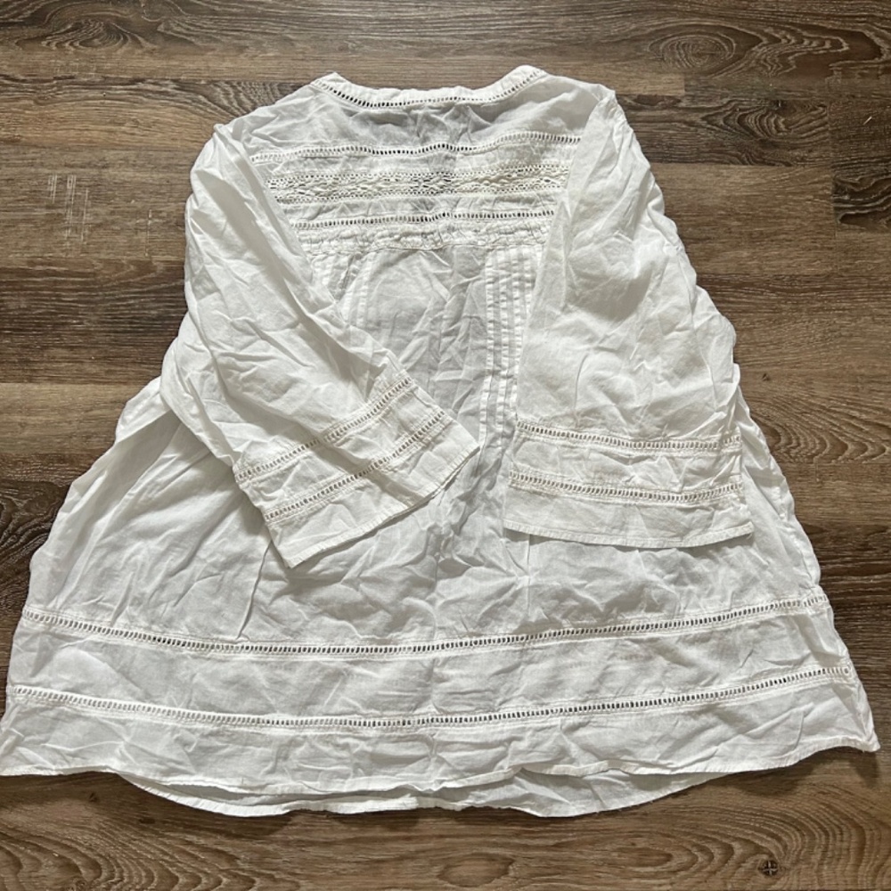 Shabby Chic Women’s Plus Eyelet 3/4 length sleeves White Sz 1X - Picture 5 of 5